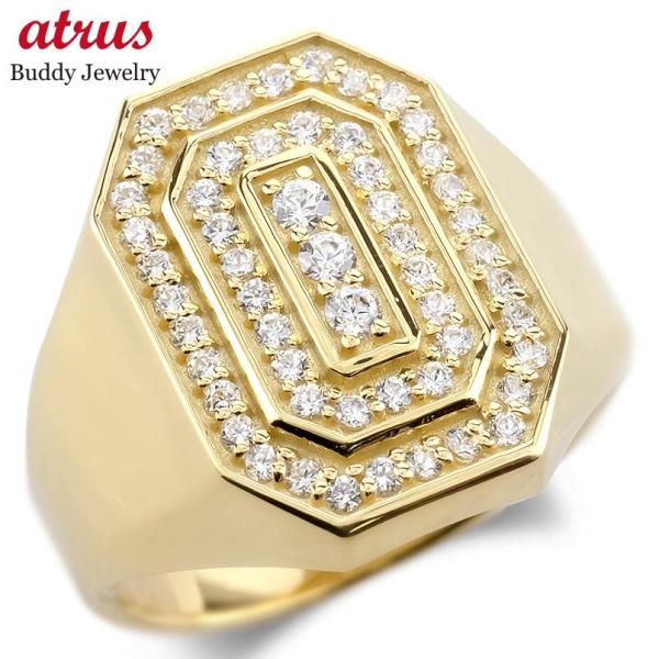 18金 リング 印台 ダイヤモンド 0.62ct メンズ 幅広 太め 金 ゴールド 18k 指輪 ダ...