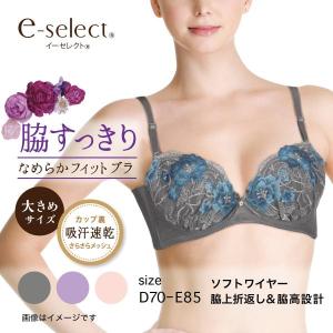 ブラジャー 脇高 ソフトワイヤーブラ 大きいサイズ レース 吸汗速乾 4列フック Uバック 婦人 レディース 下着 イーセレクト アツギ 97446GS