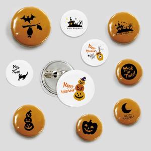 ハロウィン　缶バッジ　(直径 25mm)　デザイン全10種類 イラスト (かぼちゃ 猫 おばけ コウモリ 等) ハロウィングッズ 雑貨｜atta-v