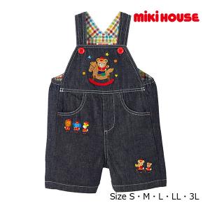 ミキハウス正規販売店/ミキハウス　mikihouse　プッチー　木馬　刺繍　5分丈　オーバーオール(S・M・L・LL・3L）｜attackone