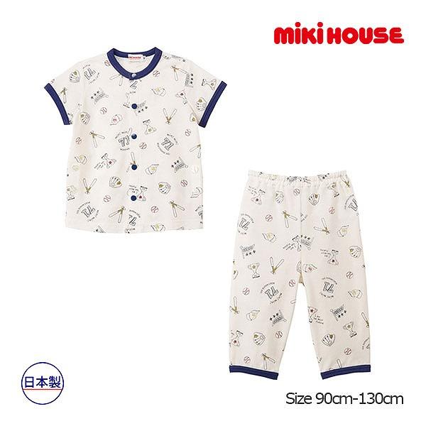 ●取り寄せ商品●ミキハウス　mikihouse　ベースボール柄 タック天竺素材 前開き 半袖パジャマ...