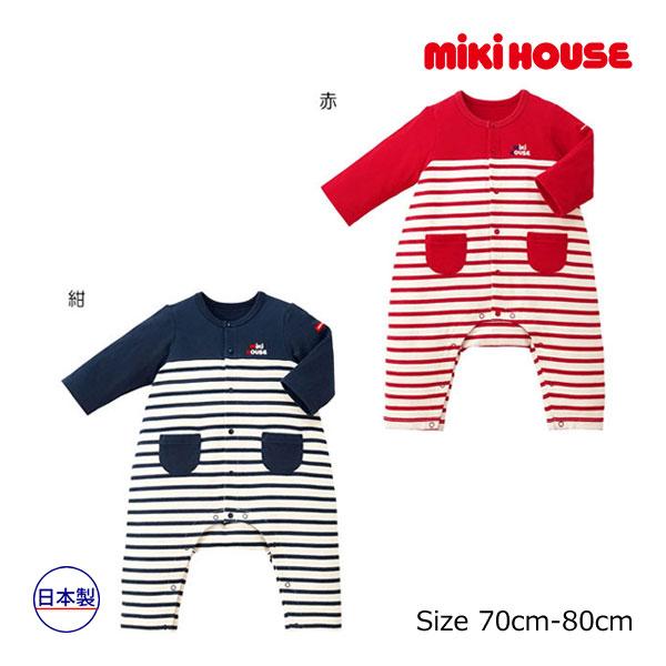 ●取り寄せ商品●ミキハウス ベビー mikihouse　ロゴ×ボーダー 接結天竺カバーオール(70c...