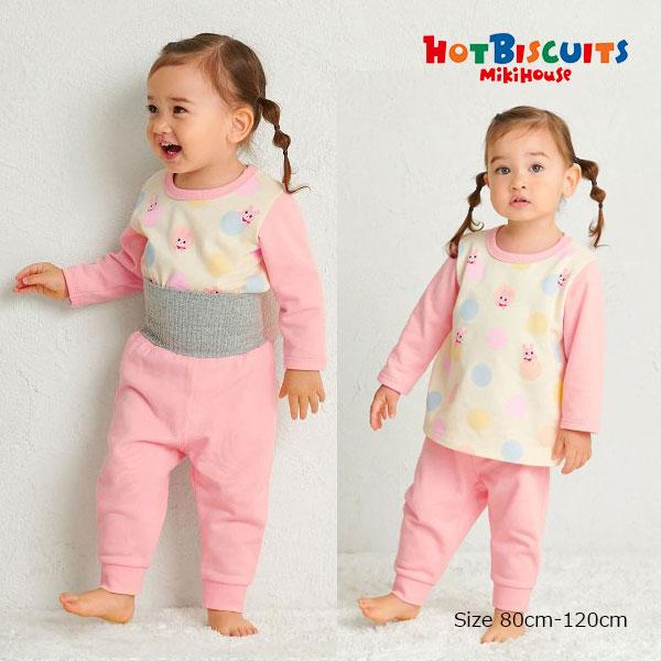 ミキハウス　ホットビスケッツ　mikihouse 腹巻付き長袖パジャマ　水玉（90・100・110・...