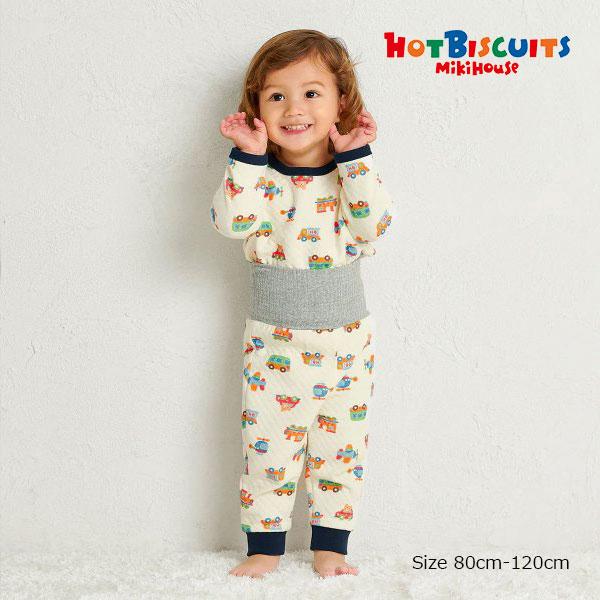 ミキハウス　ホットビスケッツ　mikihouse 腹巻付き長袖パジャマ 乗り物総柄（90・100・1...