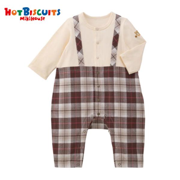 ●取り寄せ商品●ミキハウス ホットビスケッツ mikihouse チェック柄 サスペンダー風 カバー...