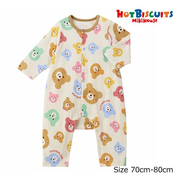 ●取り寄せ商品●ミキハウス　ホットビスケッツ　mikihouse　ビーンズ　くま　総柄　カバーオール...