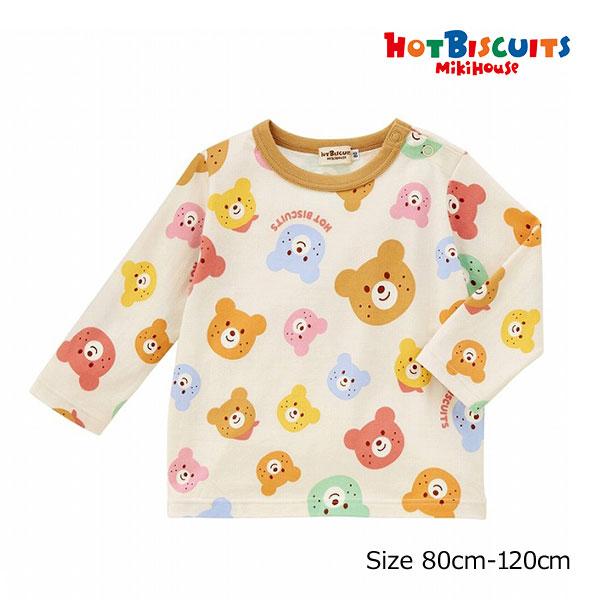 ●取り寄せ商品●ミキハウス　ホットビスケッツ　mikihouse　ビーンズ　くま　総柄　長袖Ｔシャツ...