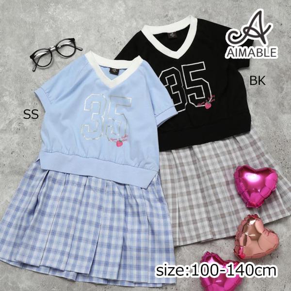 エマーブル AIMABLE 【カレッジ風】ナンバリングロゴチェックプリーツワンピース ( 100 1...
