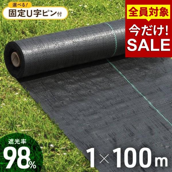 防草シート 除草シート ピン付きあり 1m×100m UV剤入り 人工芝 芝生 DIY 庭 雑草シー...