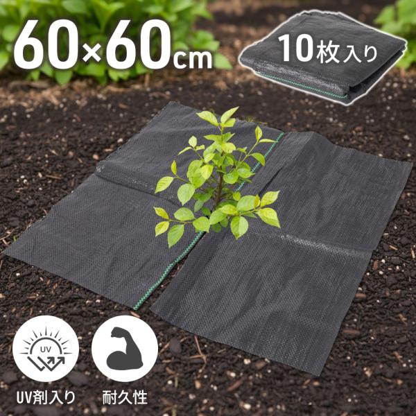 防草シート 穴あき 60×60cm 除草シート ぼうそうしーと 雑草防止シート 防草 UV剤入り 人...