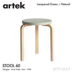 Artek アルテック STOOL 60 スツール 3本脚 バーチ材 座面（グリーン） 脚部（クリアラッカー仕上げ） スタッキング可能 デザイン：アルヴァ・アアルト