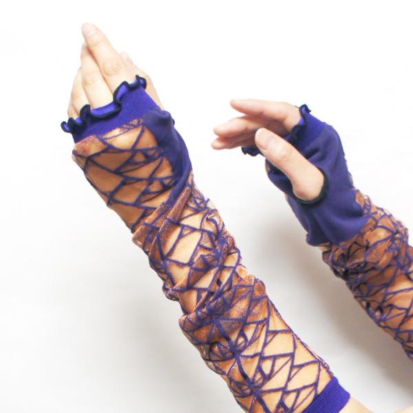 ファッションアームカバー　親指穴あり　オシャレ　シースルー　シアー　キラキラ　47ｃｍ　クリックポス...