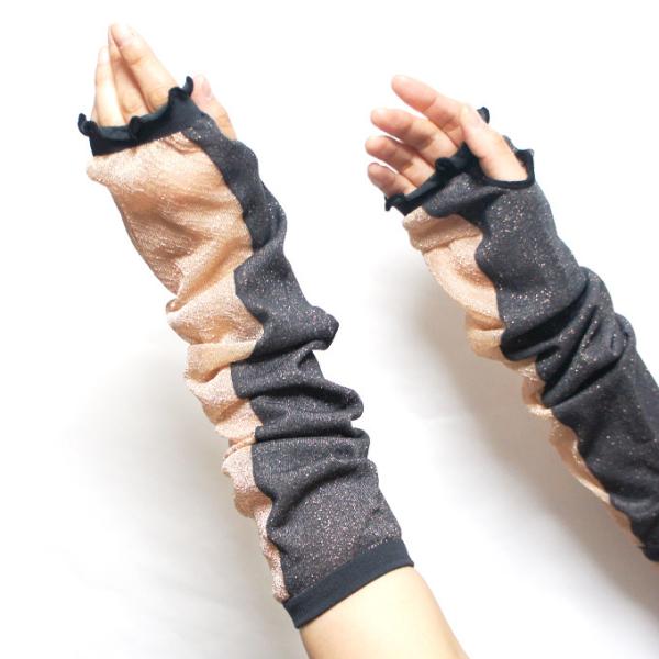 ファッションアームカバー　親指穴あり　オシャレ　シースルー　シアー　キラキラ　ラメ　47ｃｍ　クリッ...