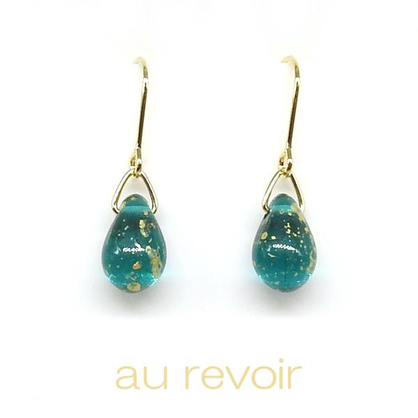 ピアス ナイルブルー×ゴールドの雫 ゴールド グリーン レディース K16gp フック チェコガラス...