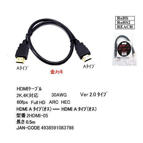 【2HDMI-05】イーサーネット対応HDMIケーブル 0.5m Ver2.0