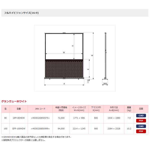 【代引き不可】KIKUCHI　GFP-80HDW　立ち上げ式モバイルスクリーン　キクチ　床置きタイプ...