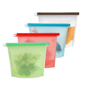 再利用可能 食品保存パック（シリコン製 ジップロック エコバッグ ）冷蔵庫対応/電子レンジ対応 4種セット HIDE