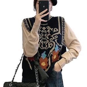 ニブンノイチプラス ベスト 丸首 柄 ジャガード