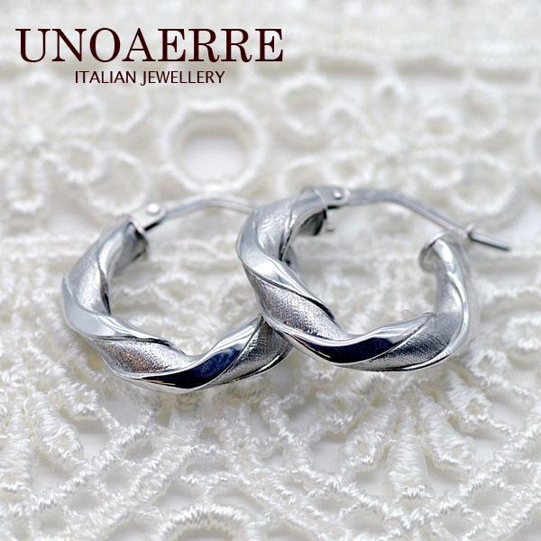 ウノアエレ【UNOAERRE】K18ホワイトゴールド フープピアス 30520#2687