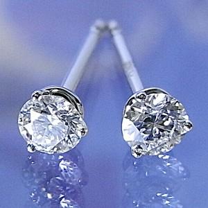 鑑定書付き一粒ダイヤモンドピアス プラチナ 3本爪【0.343ct Dカラー
