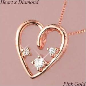 ダイヤモンド ネックレス オープンハートモチーフ 4月誕生石 天然石 k10pg 10金ピンクゴール...