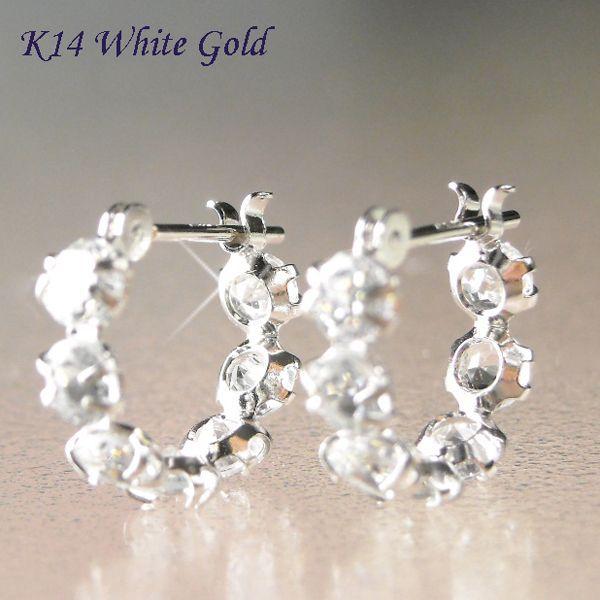 アクアマリン ピアス フープ 14金ホワイトゴールド キュービックジルコニア 3月誕生石 4月誕生石...