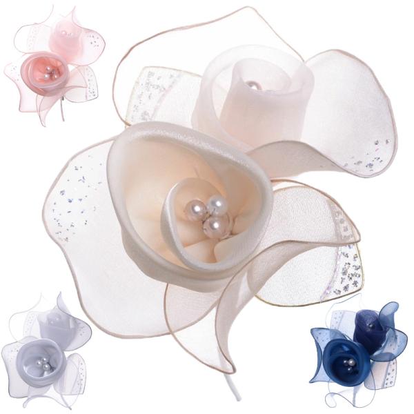 巻きシフォンコサージュ 日本製 2輪 オーガンジー パール ラメ 入学式 入園式 卒業式 卒園式 お...