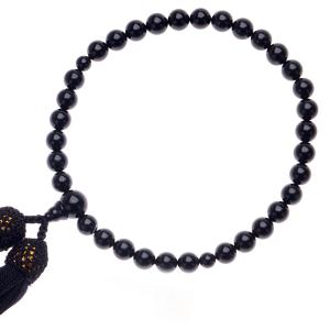 天然ジェット数珠 8mm 念珠 共仕立 黒 本絹頭房 ブラック 女性用 片手略式 京念珠｜auro