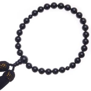 天然ジェット数珠 9mm 念珠 共仕立 黒 ブラック 女性用 片手略式 日本製