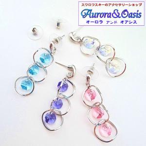 ピアス レディース スワロフスキー クローバー ブルー 青 ゴールド