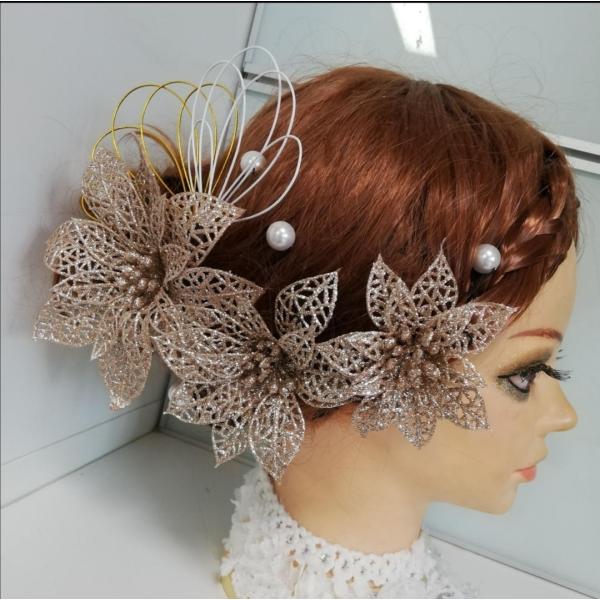 シャンパンゴールドのお花の髪飾り 成人式 結婚式 和装髪飾り ヘアアクセサリー フォトウェディングに