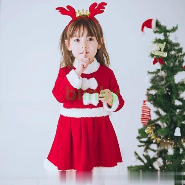 サンタ服 女の子 キッズ サンタコスプレ サンタクロース クリスマス衣装 2点セット ワンピース 帽...