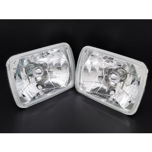 車用ヘッドライト 2個セット ガラス製 2灯角型ヘッドライト LEDポジション付き 2個セット