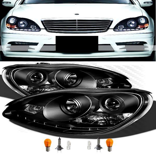 メルセデス Sクラス W220 S600 前期用 W221後期LOOK 黒 LED ヘッドライト 左...