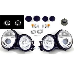 メルセデス ベンツ W210 Eクラス 前期 インナークロームメッキ イカリングプロジェクターヘッドランプ W211ルック E230 E240 E320 送料無料