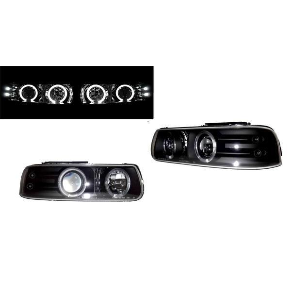 シボレー シルバラードP/U 99-02 LEDイカリング黒ヘッドライト 送料無料 アメ車 ピックア...