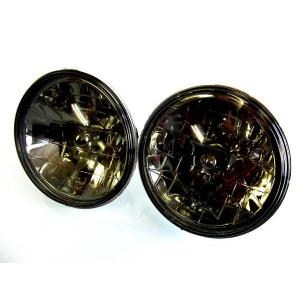 汎用 丸灯 7インチ クリスタル スモーク ガラスレンズ ヘッドライト