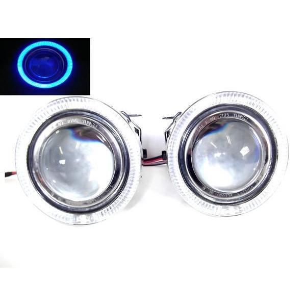 汎用 フォグランプ LED ブルー 青 イカリング プロジェクター フォグ ランプ ガラス製レンズ ...