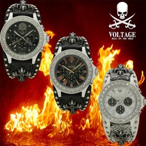 ヴォルテージ VOLTAGE 腕時計 メンズ クロノグラフ レザー クロス コンチョ 3色 ギラギラ...