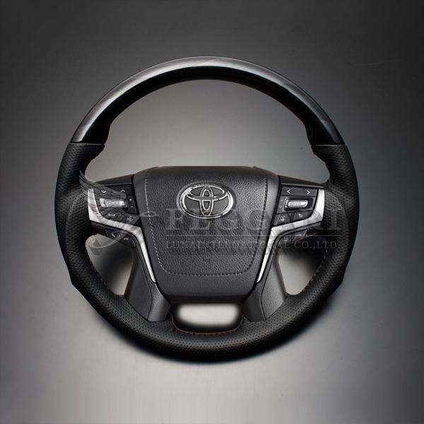 クラウン 210系 幾何学調黒木目×ダークグレー ガングリップ ウッド パンチング本皮調レザーステア...