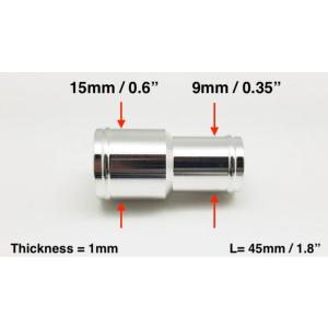 アルミ ホース 変換ジョイント　ストレート　ジョイントパイプ異径9ｍｍ＞15ｍｍ