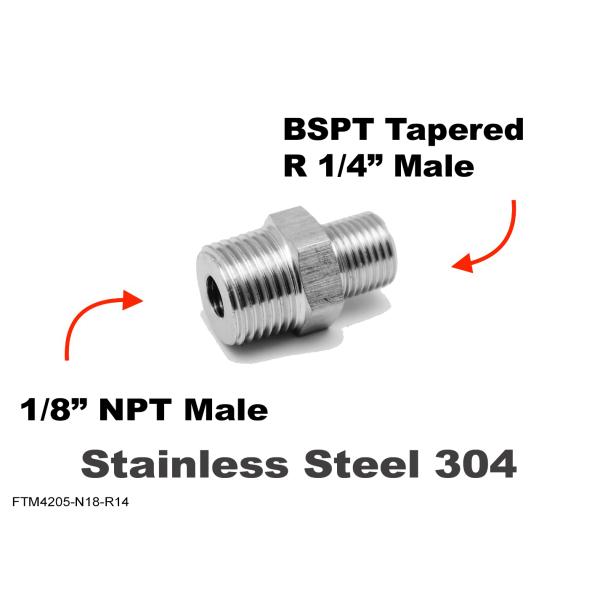 ステンレス材質　センサー　アダプター オスーオス変換継手　オス1/8" NPT - オス（BSPT・...
