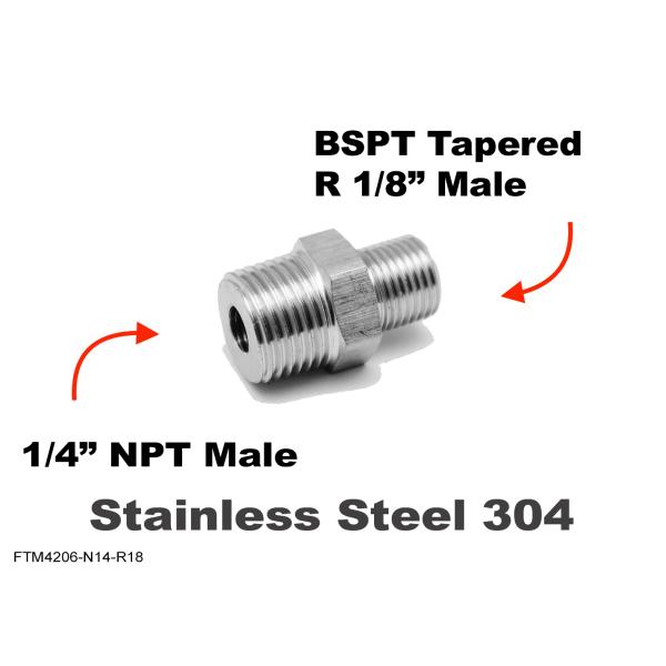 ステンレス材質　センサー　アダプター オスーオス変換継手　オス1/4" NPT - オス（BSPT・...