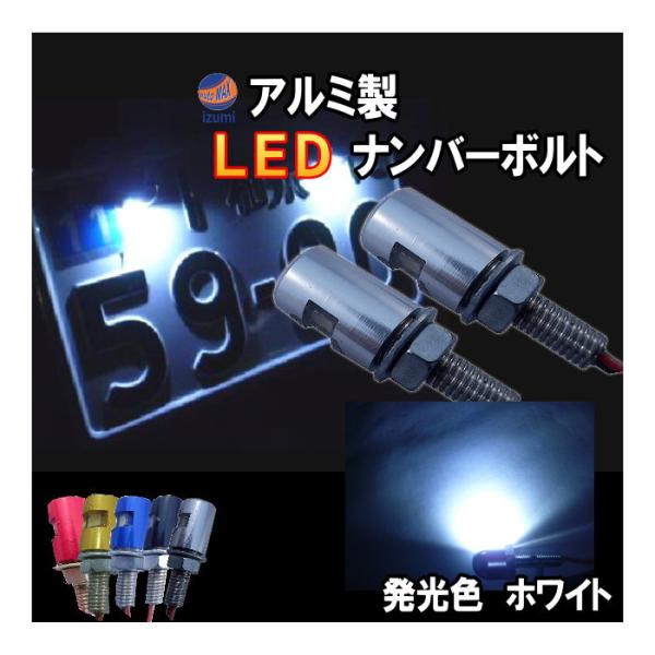 アルミナンバーボルト(２個） LEDナンバーボルト 汎用 防水 バイク LEDナンバー灯ボルト 内臓...