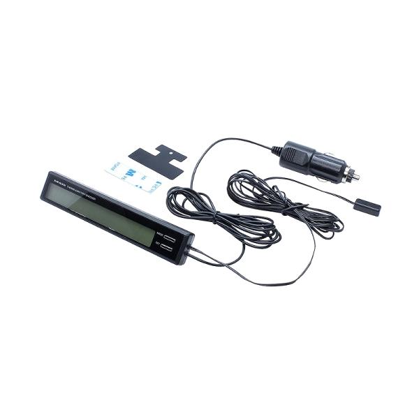 スリムクロック＆サーモ+バッテリーチェッカー ブラック DC12V フルカラー光 ヤック ZE80