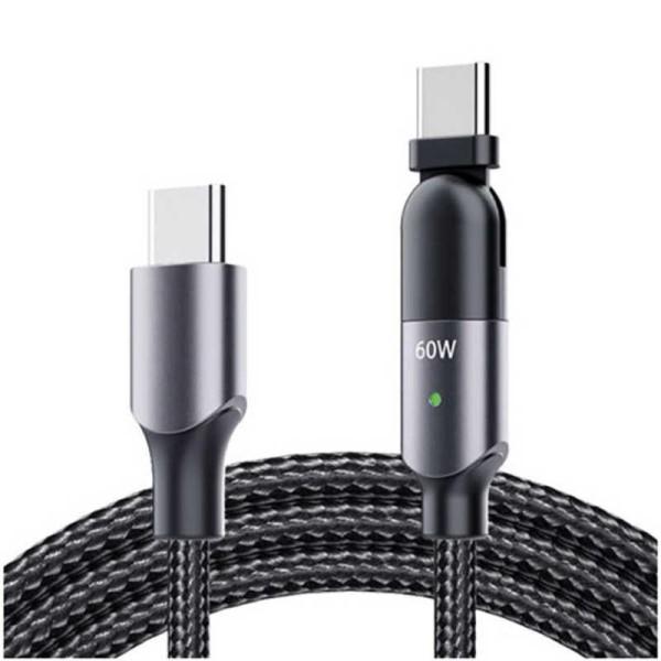 180 USBケーブル CtoC 充電ケーブル データ通信 高耐久 ブラック Type-C LED点...