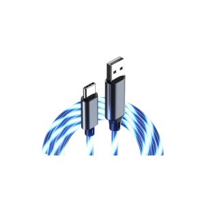 USB充電＆同期ケーブル 1.2m A-C ブルーLED 充電器 コード Type-C ブルー データ転送 1.2m USB-A 発光 20V カシムラ AJ-637
