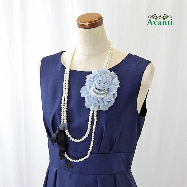 ネックレス 結婚式 アクセサリー184 二連 パール ロングネックレス コサージュ ピンク ブルー ...