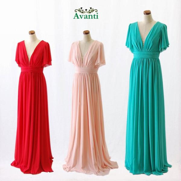 ロングドレス 演奏会 結婚式 パーティードレス 袖付き 演奏会用ドレス 緑 赤 ピンク M L 春 ...