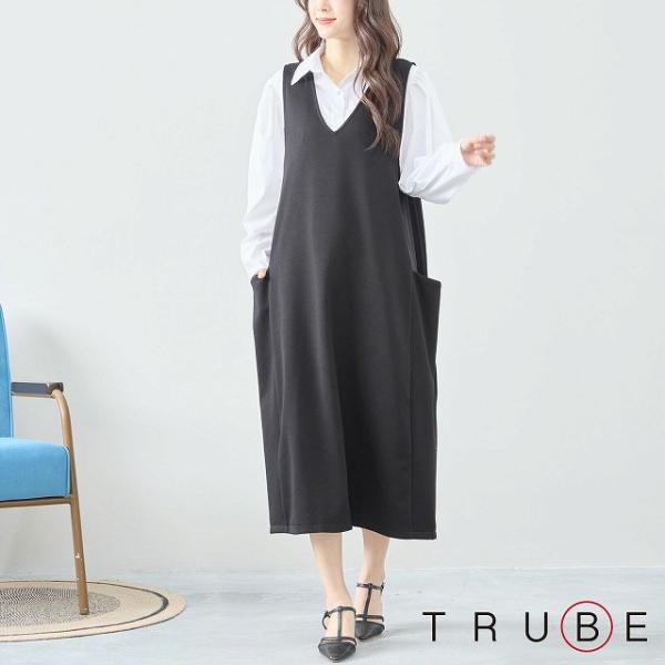 ワンピース ジャンパースカート Vネック レディース チュニック ロング ミモレ丈 春 夏 M L ...
